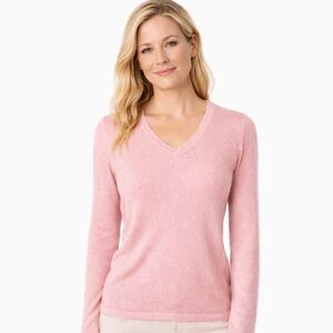 Pink Cashmere Silk Blend Sweater V-Neck Soft Lightweight Knit Size M